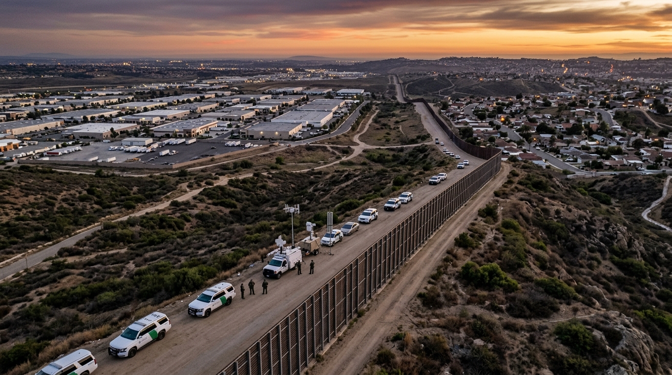 Vista aérea de la franja fronteriza del operativo antidrones entre México y Estados Unidos