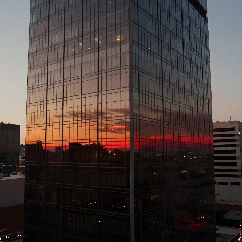 Edificio corporativo de oficinas con reflejos azules y la salida a bolsa de OpenAI